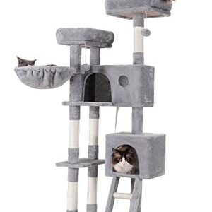 Heybly Cat Tree, Cat Tower for Indoor Cats,Multi-Level Cat Furniture Condo for Large Cats with 2 Padded Plush Perch, Cozy Basket and Scratching Posts HCT023W