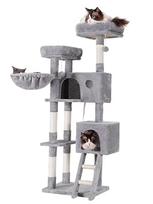 Heybly Cat Tree, Cat Tower for Indoor Cats,Multi-Level Cat Furniture Condo for Large Cats with 2 Padded Plush Perch, Cozy Basket and Scratching Posts HCT023W