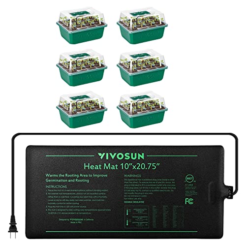 VIVOSUN Durable Waterproof Seedling Heat Mat Warm Hydroponic Heating Pad 10" x 20.75", with 6-Pack Seed Starter Trays