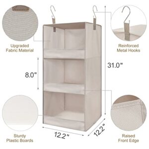 TOPIA HOME 3-Shelf Hanging Closet Organizer, Upgraded Thickened Fabric Hanging Closet Shelves, Collapsible Closet Organizers and Storage Organization, 12.2" W X 12.2" D X 31.0" H, Beige/Gray, 2 Pack