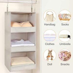 TOPIA HOME 3-Shelf Hanging Closet Organizer, Upgraded Thickened Fabric Hanging Closet Shelves, Collapsible Closet Organizers and Storage Organization, 12.2" W X 12.2" D X 31.0" H, Beige/Gray, 2 Pack