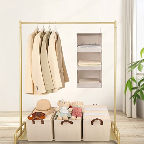 TOPIA HOME 3-Shelf Hanging Closet Organizer, Upgraded Thickened Fabric Hanging Closet Shelves, Collapsible Closet Organizers and Storage Organization, 12.2" W X 12.2" D X 31.0" H, Beige/Gray, 2 Pack