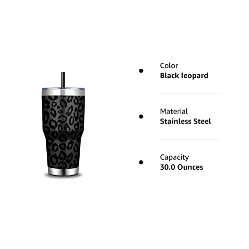 ALOUFEA 30oz Stainless Steel Tumbler, Insulated Coffee Tumbler Cup with Lid and Straw, Double Walled Travel Coffee Mug for Hot & Cold Drinks (Black Leopard, 1 Pack)