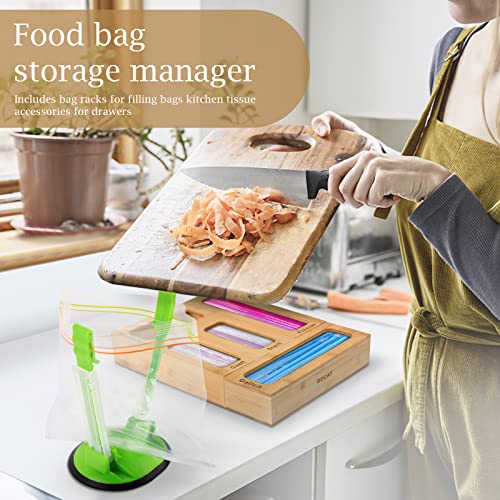 RECAT Bamboo Ziplock Bag Storage Organizer, Plastic Ziploc Bag Organizer for Kitchen Drawer, Baggie Organizer Compatible with Gallon, Quart, Sandwich, Snack and Freezer bag (5 Pack)