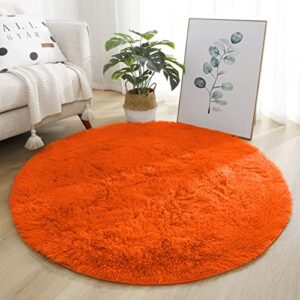 lifup soft fluffy round area rug, cozy plush shaggy circle carpet for living room bedroom home décor orange 3.6 feet