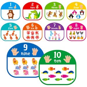 10 pcs number posters, numbers learning bulletin board set school decoration supplies educational teaching tool for toddler kid family classroom, 12” x 11”