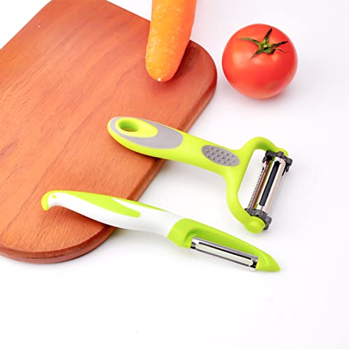 DEFUTAY Vegetable Peelers for Kitchen, 3 in 1 Potato Peelers Stainless Steel Professional Peeler for Potato, Apples, Carrots, Cucumber and Various Vegetables and Fruits (Green-2PC)