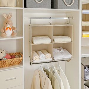 TOPIA HOME 4-Section Hanging Closet Shelves with Rod, Upgraded Thickened Fabric Hanging , Collapsible Closet Organizers and Storage Organization, 24" W x 12" D x 29" H, Beige