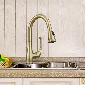 peskoe Gold Kitchen Faucet with Pull Down Sprayer Brushed Gold Kitchen Sink Faucets High Arc Single Handle Modern 2 Function Tall Faucet 360 Degree Swivel Spout