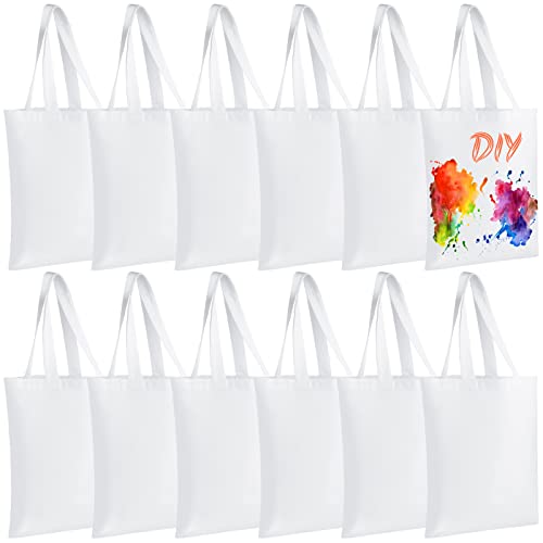 CHENGU 12 Pack Sublimation Tote Bags Blank Canvas Bag Reusable Grocery Bags 15.7x12 Inch Washable Heat Transfer Bag Bulk DIY Craft (White)