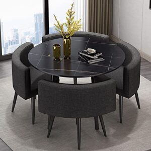 litfad 4-foot dining site table modern style stone coffee table 31.5'' dinette table simple kitchen table for home restaurant cafe - black round, table only（not including chairs）