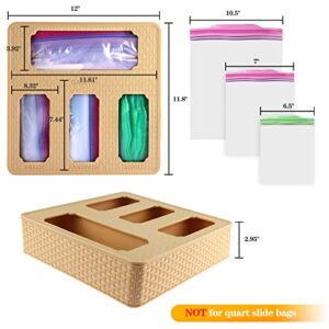 Large Ziplock Bag Organizer for Drawer, QENSPE Wall Mount Storage Organizer for Plastic Bags, Food Baggie Dispenser, Bamboo-like Grain, Made by Rigid ABS, Compatible with Most Brands Gallon, Quart Bag