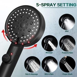 FYY Handheld Shower Head, 5-Spray Settings High Pressure Shower Head, Powerful Rainfall Showerhead with Anti-clog Nozzles Universal Fit Standard, Black