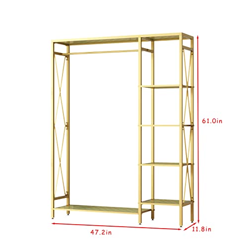 TIEOU Gold Clothing Rack with Shelves, Standing Garment Rack, Clothes Rack for Hanging Clothes, Modern Rack Clothes, Gold Clothes rack,Wardrobe Closet, Industrial Clothing Rack, Gold