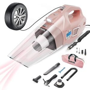 varsk 4-in-1 car vacuum cleaner high power, tire inflator portable car vacuum with digital tire pressure gauge lcd display and light, 12v dc, 15ft cord, pink car accessories for women, gifts for her