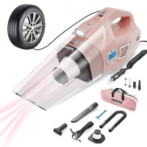 VARSK 4-in-1 Car Vacuum Cleaner High Power, Tire Inflator Portable Car Vacuum with Digital Tire Pressure Gauge LCD Display and Light, 12V DC, 15FT Cord, Pink Car Accessories for Women, Gifts for Her