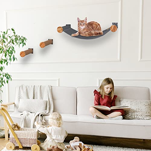 LSAIFATER Cat Hammock Wall Mounted Large Cat Perch with 2 Cat Wall Steps - Cat Wall Shelves for Indoor Cats or Kitty - Premium and Modern Cat Furniture for Sleeping, Playing, Climbing (Grey)