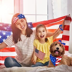 Whaline 4Pcs 4th of July Dog Bandanas & Matching Scrunchie Set American Flag Patriotic Dog Scarf Bow Clip Hair Band Headband for Pet Dog Owner Independence Day Memorial Day Dressing Accessories