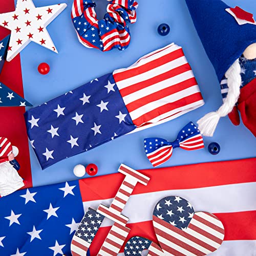 Whaline 4Pcs 4th of July Dog Bandanas & Matching Scrunchie Set American Flag Patriotic Dog Scarf Bow Clip Hair Band Headband for Pet Dog Owner Independence Day Memorial Day Dressing Accessories