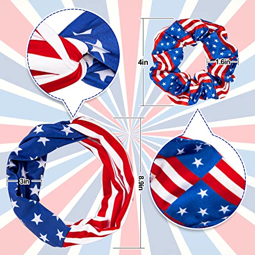 Whaline 4Pcs 4th of July Dog Bandanas & Matching Scrunchie Set American Flag Patriotic Dog Scarf Bow Clip Hair Band Headband for Pet Dog Owner Independence Day Memorial Day Dressing Accessories