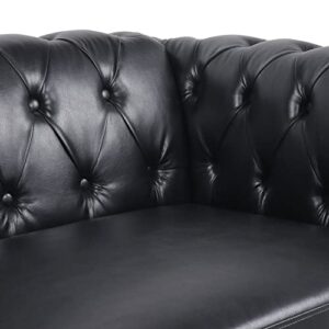 Chesterfield Loveseat, Modern Leather Sofa Tufted Couch 2 Seater with Rolled Arms and Nailhead for Living Room, Bedroom, Office, Apartment (Black)