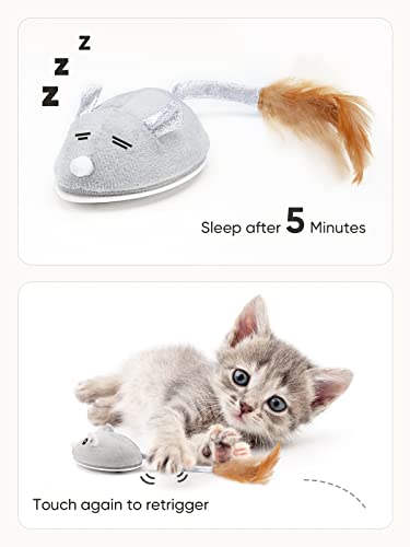 Petchain Interactive Cat Toy, Cat Toys for Indoor Cats Cat Feather Toys Automatic Cat Toy Cat Mouse Toy with Feather Tail Kitty Toys with USB Charging