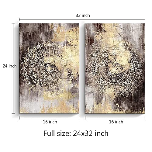 Creoate Abstract Wall Art, 2 Pieces Hand Painted Mandala Flowers Painting Canvas Print Wall Art Framed Artwork Set for Living Room Wall Decor, 16x24 Inchx 2pcs