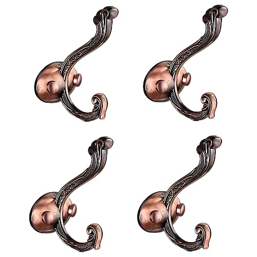 XUEBEI Pack of 4 Vintage Style Antique Hooks Rustic Coat Hooks Aluminum Heavy Duty Wall Hooks for Hanging Coats, Purse & Clothes in Hallway, Closets, Bathroom