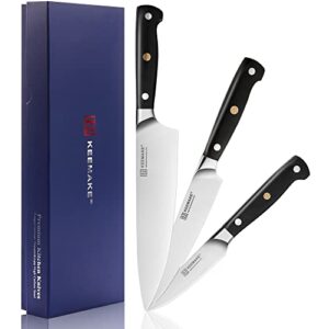 keemake chef knife set 3 piece, sharp kitchen knives set professional cooking knife set, german stainless steel 1.4116 cutting knives set for kitchen with black handle