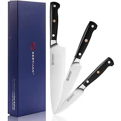 KEEMAKE Chef Knife Set 3 Piece, Sharp Kitchen Knives Set Professional Cooking Knife Set, German Stainless Steel 1.4116 Cutting Knives Set for kitchen with Black Handle