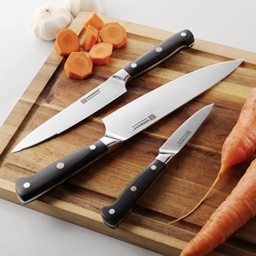 KEEMAKE Chef Knife Set 3 Piece, Sharp Kitchen Knives Set Professional Cooking Knife Set, German Stainless Steel 1.4116 Cutting Knives Set for kitchen with Black Handle