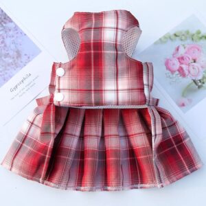 Hotumn Plaid Dog Harness Dress with Leash Ring Bow Tie Harness Leash Set Dog Wedding Dress Summer Princess Clothes Tutu Dress Cute Walking Dog Skirt for Small Medium Dogs Cats Girls