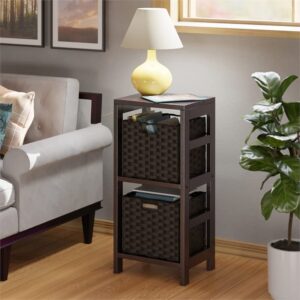 Winsome Wood Leo 3-Pc Storage Shelf with 2 Foldable Woven Baskets - Espresso and Chocolate