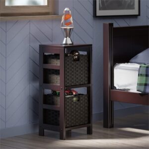 Winsome Wood Leo 3-Pc Storage Shelf with 2 Foldable Woven Baskets - Espresso and Chocolate