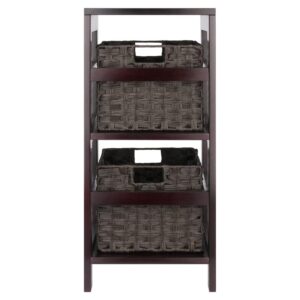 Winsome Wood Leo 3-Pc Storage Shelf with 2 Foldable Woven Baskets - Espresso and Chocolate