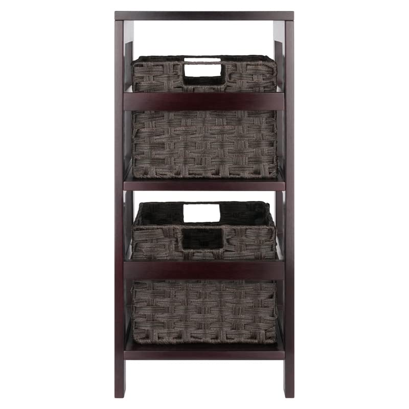 Winsome Wood Leo 3-Pc Storage Shelf with 2 Foldable Woven Baskets - Espresso and Chocolate