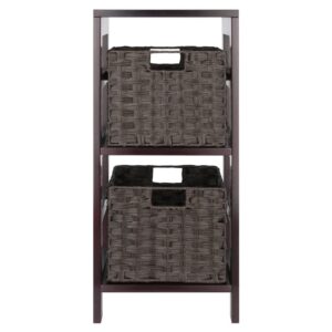 Winsome Wood Leo 3-Pc Storage Shelf with 2 Foldable Woven Baskets - Espresso and Chocolate