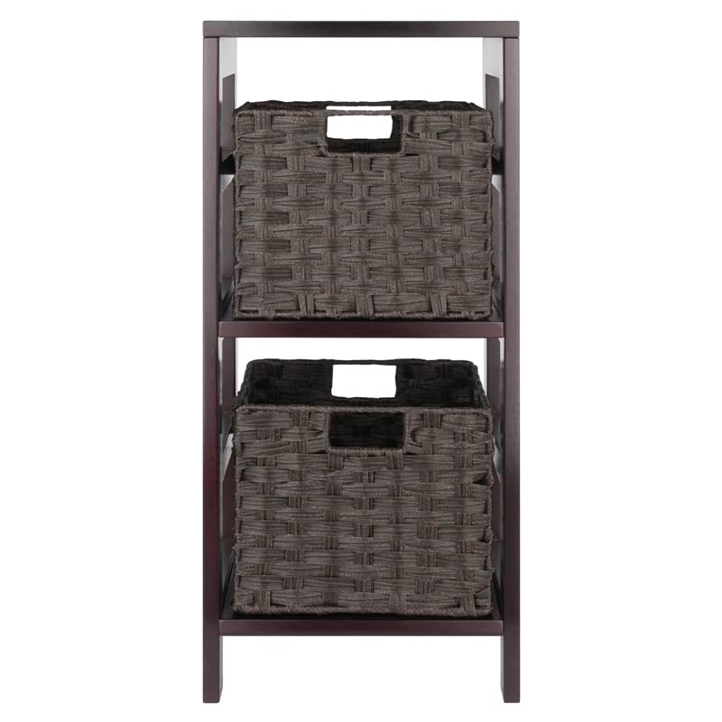 Winsome Wood Leo 3-Pc Storage Shelf with 2 Foldable Woven Baskets - Espresso and Chocolate