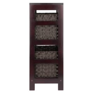 Winsome Wood Leo 3-Pc Storage Shelf with 2 Foldable Woven Baskets - Espresso and Chocolate