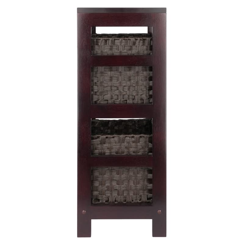 Winsome Wood Leo 3-Pc Storage Shelf with 2 Foldable Woven Baskets - Espresso and Chocolate