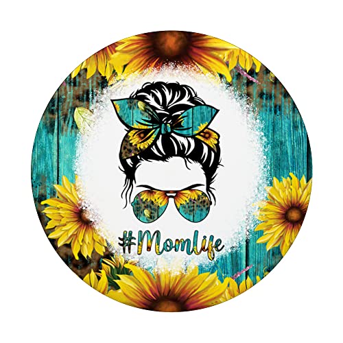 Mom Life Sunflower Messy Bun Bleached Effect Women PopSockets Swappable PopGrip