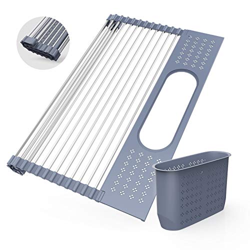 LEMIKKLE 20" x 15.2" Roll Up Dish Drying Rack Over The Sink Dish Drying Rack,Multi-Purpose Kitchen Rolling Dish Drainer Foldable SUS304 Stainless Steel Dish Drying Rack