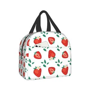 ucsaxue cute strawberry leaves and flowers lunch bag small insulated lunch box with front pocket aesthetic lunch bags for girls boys freezable bento box women men lunch boxes