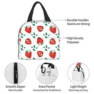 Ucsaxue Cute Strawberry Leaves and Flowers Lunch Bag Small Insulated Lunch Box with Front Pocket Aesthetic Lunch Bags for Girls Boys Freezable Bento Box Women Men Lunch Boxes