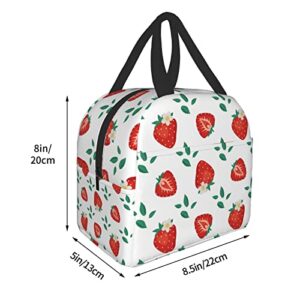 Ucsaxue Cute Strawberry Leaves and Flowers Lunch Bag Small Insulated Lunch Box with Front Pocket Aesthetic Lunch Bags for Girls Boys Freezable Bento Box Women Men Lunch Boxes