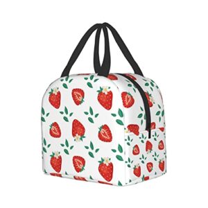 Ucsaxue Cute Strawberry Leaves and Flowers Lunch Bag Small Insulated Lunch Box with Front Pocket Aesthetic Lunch Bags for Girls Boys Freezable Bento Box Women Men Lunch Boxes