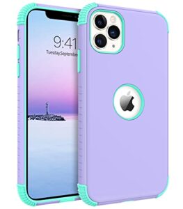 bentoben iphone 11 pro case, phone case iphone 11 pro, heavy duty 2 in 1 full body rugged shockproof protection hybrid hard pc bumper drop protective girl women boy men iphone 11pro cover, purple/mint