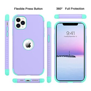 BENTOBEN iPhone 11 Pro Case, Phone Case iPhone 11 Pro, Heavy Duty 2 in 1 Full Body Rugged Shockproof Protection Hybrid Hard PC Bumper Drop Protective Girl Women Boy Men iPhone 11Pro Cover, Purple/Mint