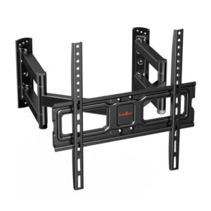 perlegear corner tv wall mount for most 26-60 inch tvs up to 99 lbs, full motion corner tv mount with dual articulating arms, corner tv bracket with swivel tilt extension, max vesa 400x400mm, pgcmf4