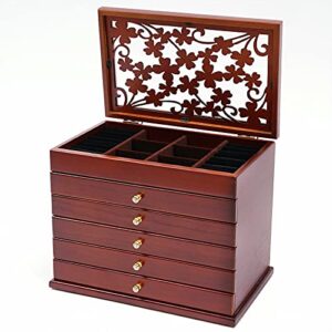 tfcfl wooden jewelry box for women, 6 layers jewelry storage organizer box for jewelries, ring, watches, necklace (brown)